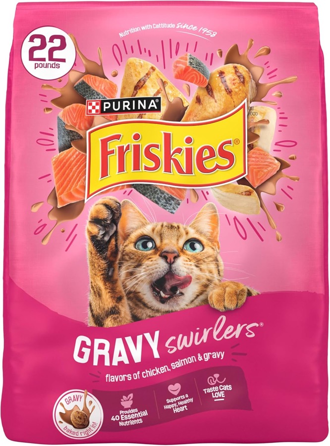 Purina Friskies Gravy Swirlers With Flavors of Chicken, Salmon and Gravy Dry Cat Food - 3.15 lb. Bag