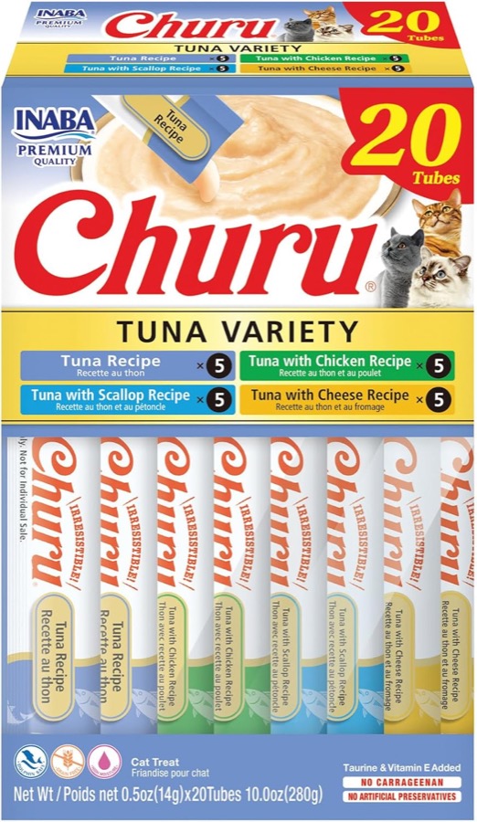INABA Churu Cat Treats, Lickable, Squeezable Creamy PurΓ©e Cat Treat with Green Tea Extract & Taurine, 0.5 Ounces Each Tube, 5