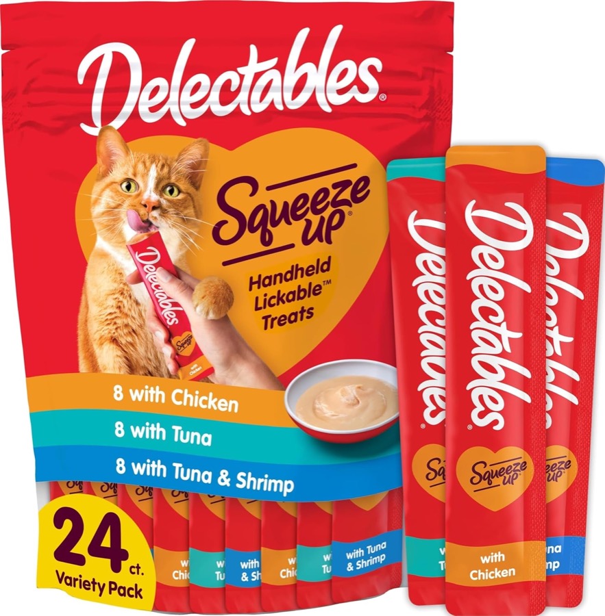 Delectables Squeeze Up Variety Pack, Creamy Squeezable Puree, Lickable Wet Cat Treats, Grain Free, No Added Fillers, No By-Pr