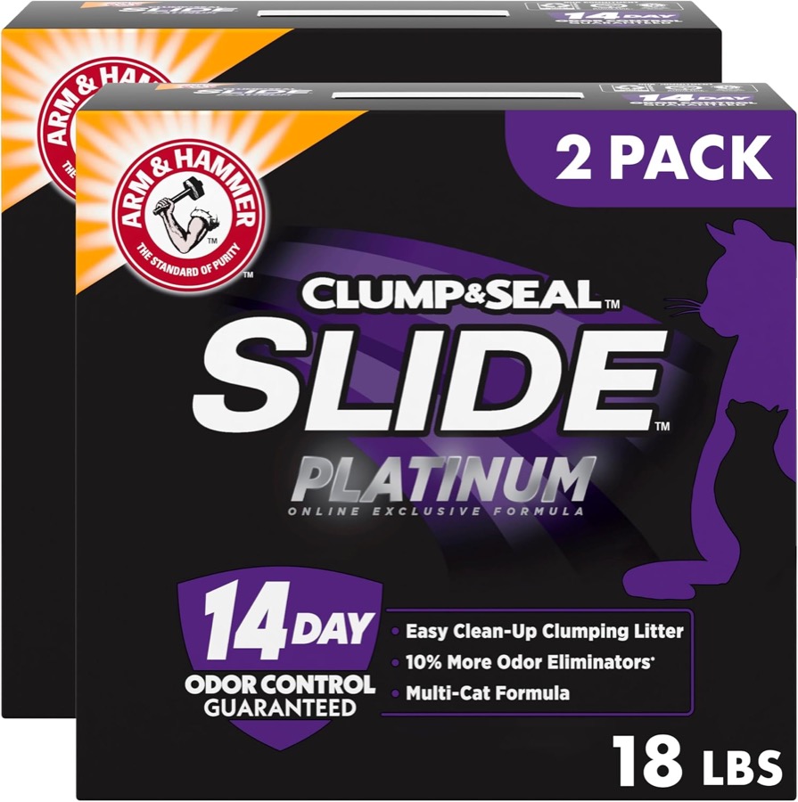 ARM & HAMMER Slide Platinum Easy Clean-Up Clumping Cat Litter, 18 lbs | 24/7 Odor Control, Triple-Action Freshness, Non-Stick