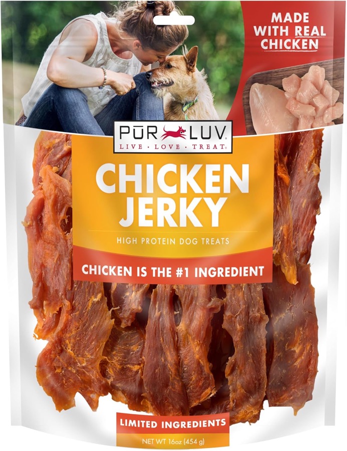 Pur Luv Chicken Jerky Dog Treats, Made with 100% Real Chicken Breast, 16 Ounces, Healthy, Easily Digestible, Long-Lasting, Hi