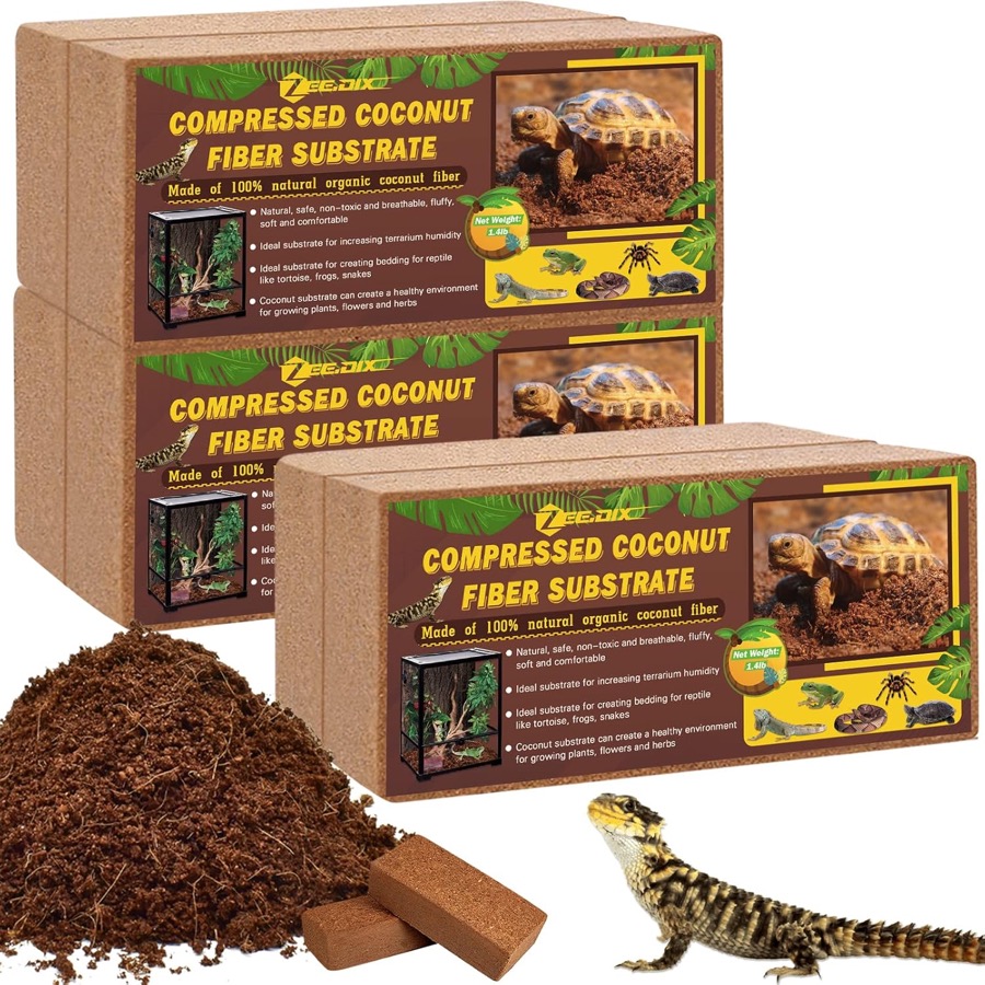 ZeeDix 2 Pack Coconut Fiber Substrate, Premium Coco Coir Reptile Substrate | 100% Coconut Husk Terrarium Bedding for Reptiles