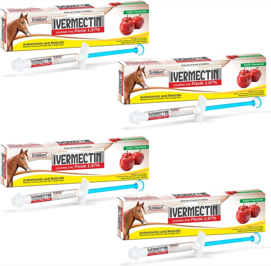 Horse Ivermectin Paste 1.87% – Apple Flavored Oral Horse Dewormer Syringe – 6.08g Tube Treats Horses Up to 1,250 lbs [Pack-1]
